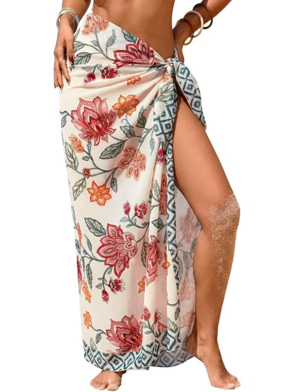 〽️Women's Swimsuit Coverups Vine Floral Print​ Summer Beach Dress Sheer Sarong